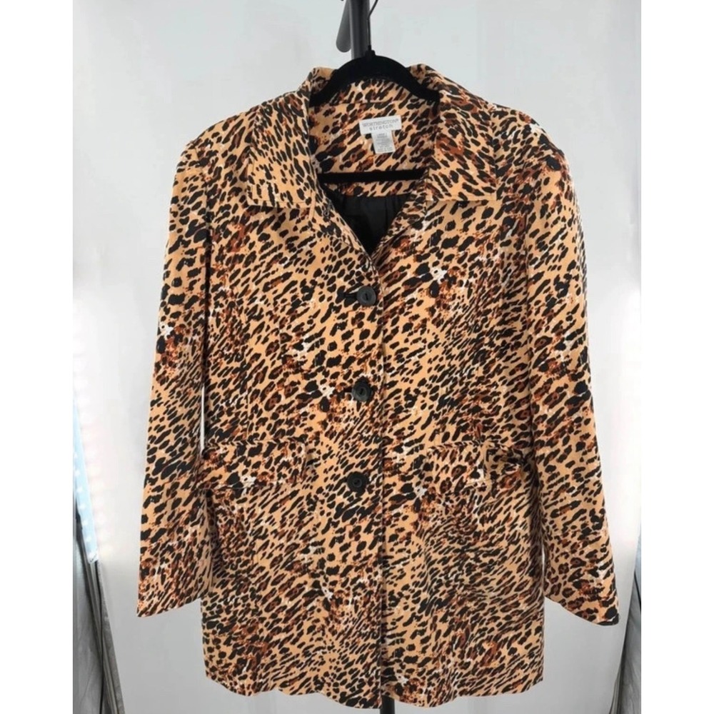 Worthington Stretch Size L Leopard Print Trench Coat Womens Animal Print Coat
